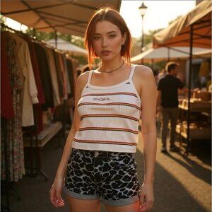 X‑Girl Pure Logo Striped Crop Cami Tank – Ribbed Cotton Red & White NWT S
